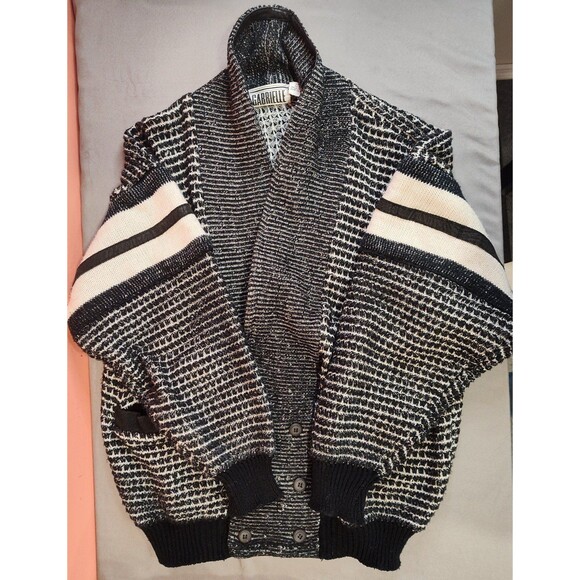 Men's Vintage Gabrielle Boxy Cardigan Sweater Black White Small - Picture 1 of 7